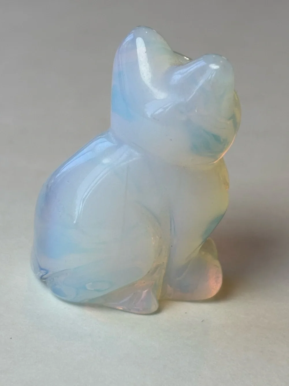 Opalite Glass Sitting Cat Figurine Carved Cat Statue Miniature Crystal Cat